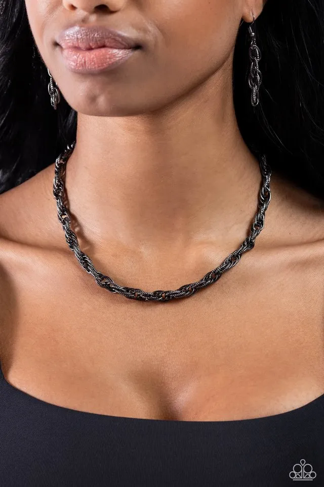 Paparazzi Necklace ~ Braided Ballad - Black