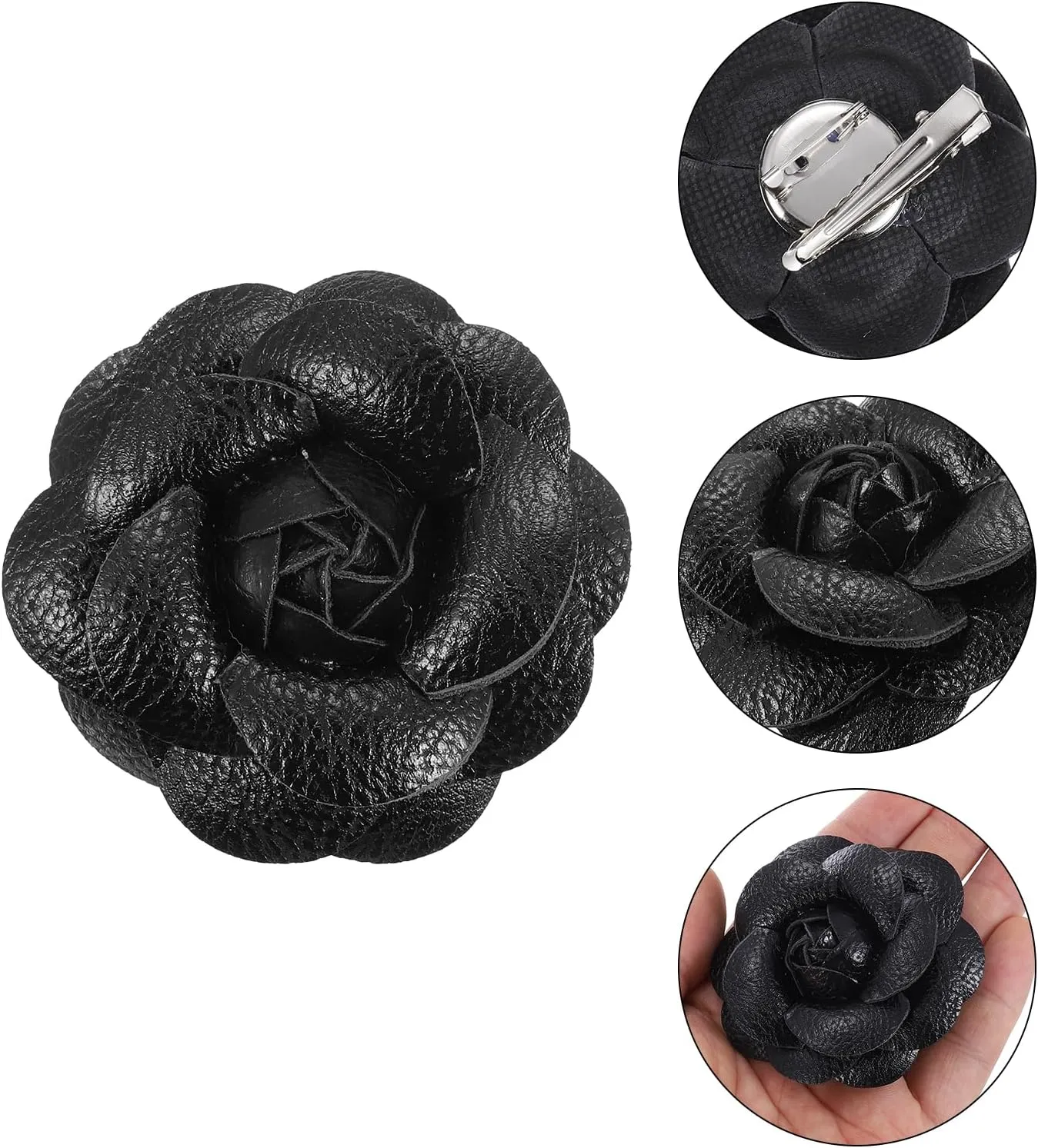 PATIKIL Flower Hair Clips, Camellia Hairpin Floral Brooches Pin Handmade Leather Flower Brooch for Lady Bridal Women Hat Dress