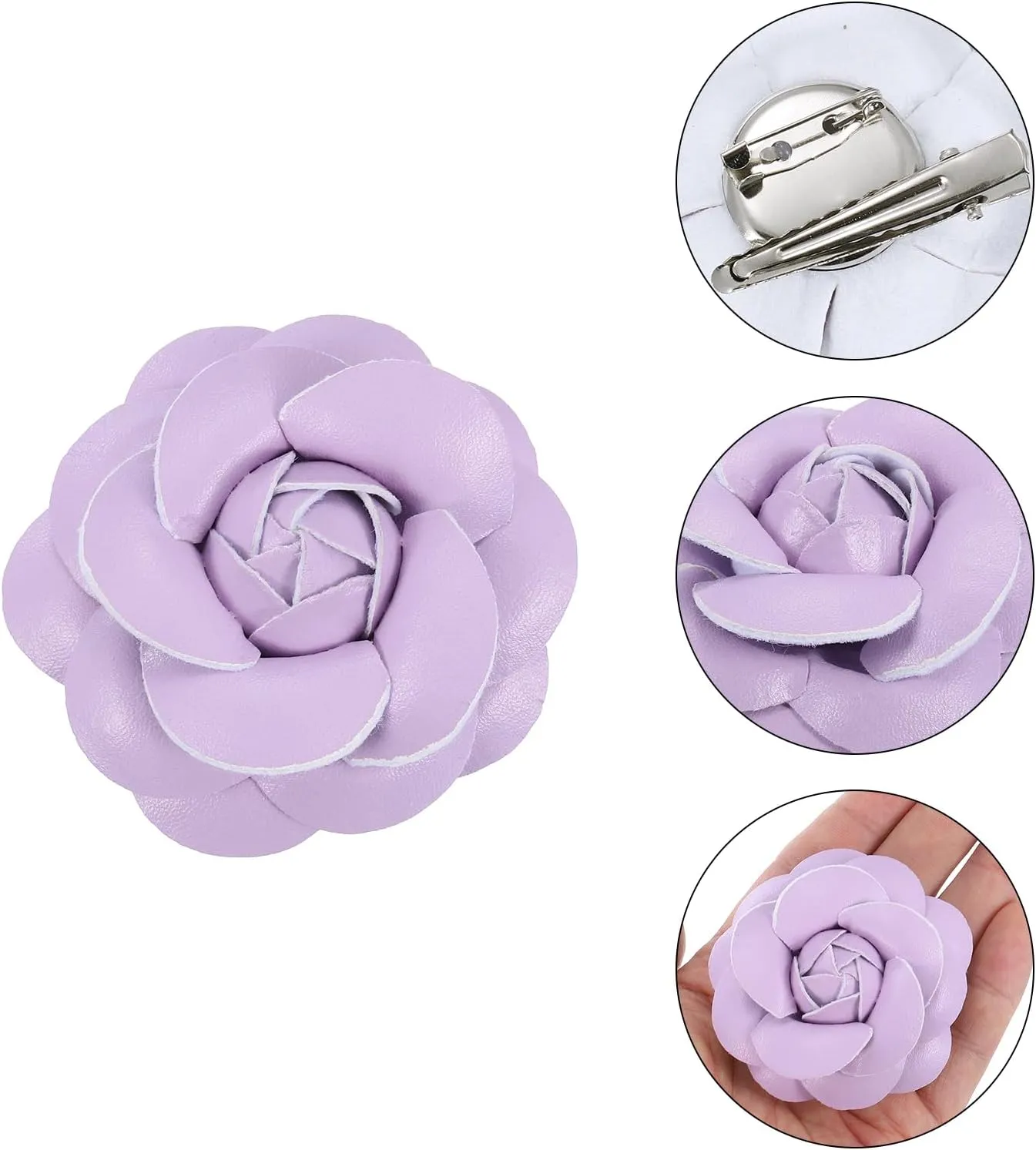 PATIKIL Flower Hair Clips, Camellia Hairpin Floral Brooches Pin Handmade Leather Flower Brooch for Lady Bridal Women Hat Dress