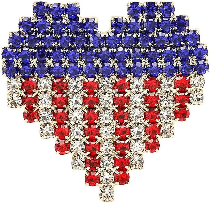 Patriotic USA Independence Brooch for Women Men Crystal Cubic Zirconia Accessories Lapel Pin American Flag Brooches Display Memorial Veterans Day The Day of July 4th holiday Festival Party Gift