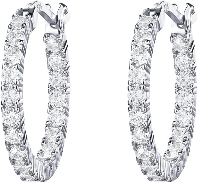 PAVOI 14K Gold Plated 925 Sterling Silver Post Cubic Zirconia Hoop Earrings for Women | Elegant Inside Out CZ Stone Hoop Earrings
