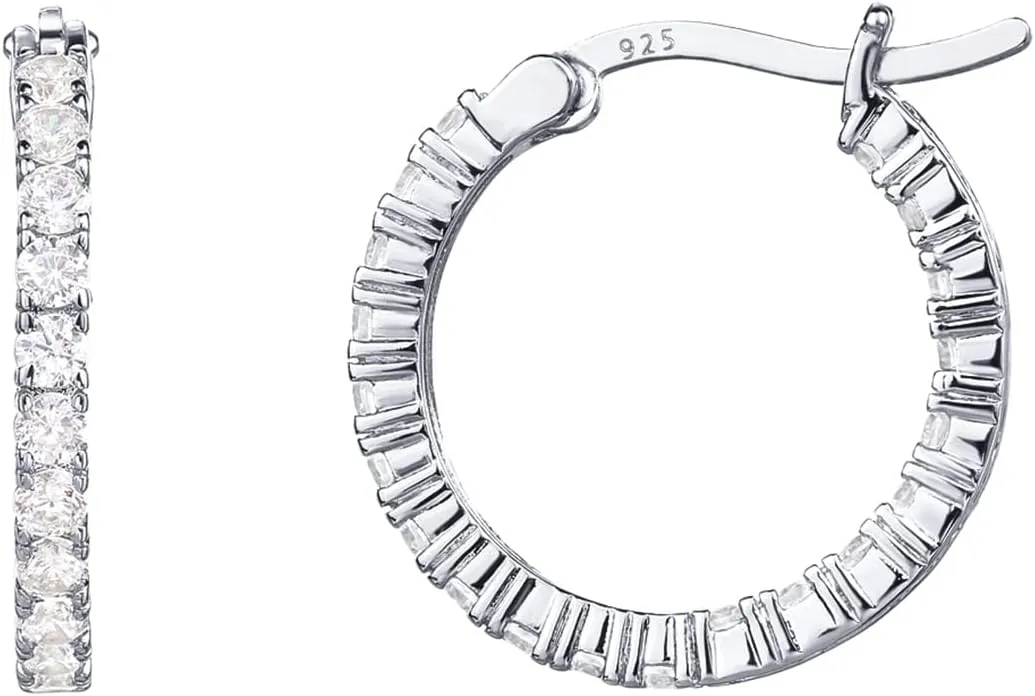 PAVOI 14K Gold Plated 925 Sterling Silver Post Cubic Zirconia Hoop Earrings for Women | Elegant Inside Out CZ Stone Hoop Earrings