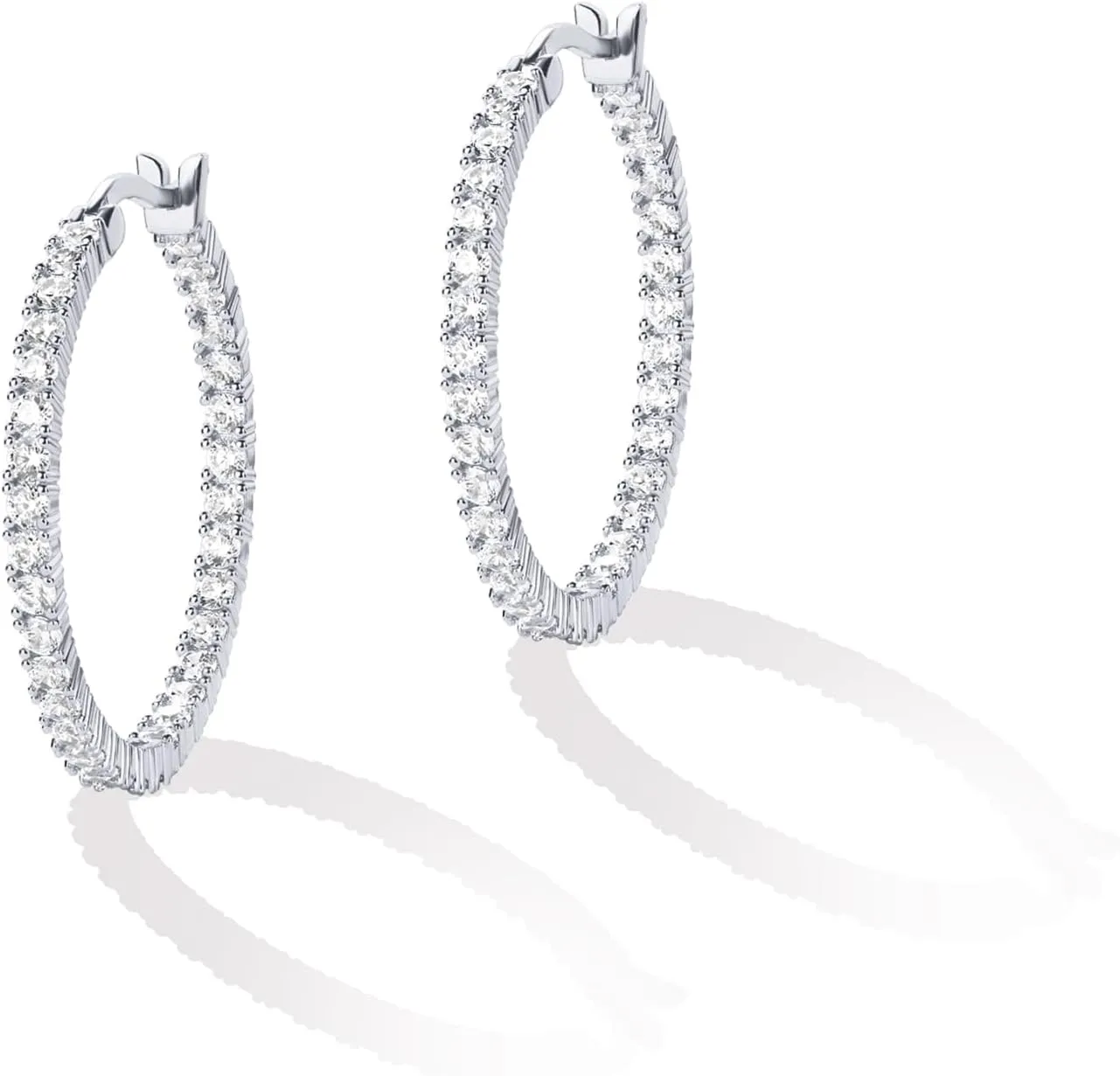 PAVOI 14K Gold Plated 925 Sterling Silver Post Cubic Zirconia Hoop Earrings for Women | Elegant Inside Out CZ Stone Hoop Earrings