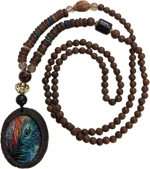 Peacock Feather Decor Pendant Ethnic Jewelry for Women Boho Necklace for Women Jewelry Vintage Style Stone Pendant are Necklaces Ethnic Jewelry Long Necklace Bohemian Jewelry for Woman