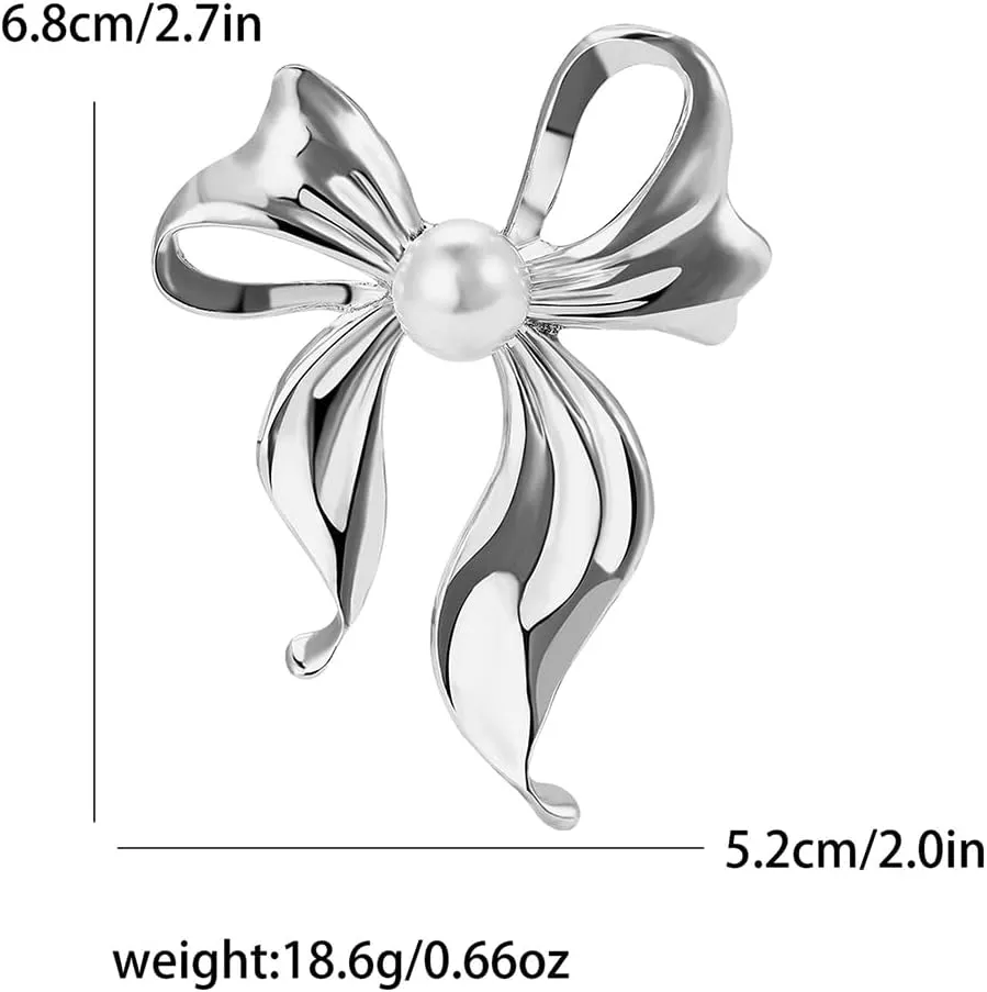 Pearl Bow Knot Brooch Lapel Pin Ribbon Bowknot Pins Elegant Clothes Dress Sweater Hat Suit Backpack Corsage Accessories Brooches Fashion Birthday Christmas Jewelry Gifts for Women Mom