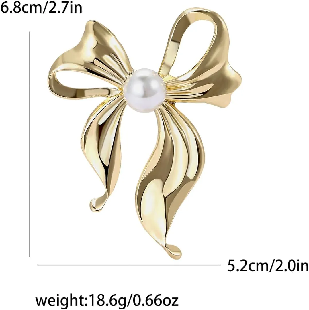Pearl Bow Knot Brooch Lapel Pin Ribbon Bowknot Pins Elegant Clothes Dress Sweater Hat Suit Backpack Corsage Accessories Brooches Fashion Birthday Christmas Jewelry Gifts for Women Mom