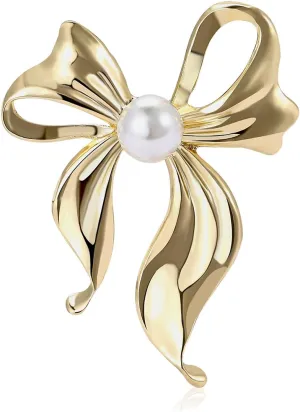 Pearl Bow Knot Brooch Lapel Pin Ribbon Bowknot Pins Elegant Clothes Dress Sweater Hat Suit Backpack Corsage Accessories Brooches Fashion Birthday Christmas Jewelry Gifts for Women Mom