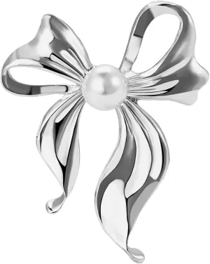 Pearl Bow Knot Brooch Lapel Pin Ribbon Bowknot Pins Elegant Clothes Dress Sweater Hat Suit Backpack Corsage Accessories Brooches Fashion Birthday Christmas Jewelry Gifts for Women Mom