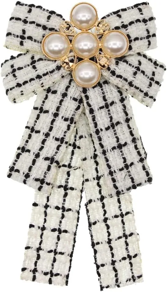 Pearl Bowknot Pre-Tied Brooch Elegant Ribbon Neck Tie Pin for Women Ladies Girls Student Brooches Suit Shirt Pins Fashion Collar Clothing Accessories for Daughter Mom Graduation