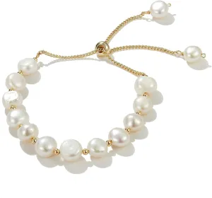 Pearl Bracelet 6mm Handpicked Pearl Chain 18k Gold Plated Delicate Vintage Y2k Jewelry Gifts for Mom Women Girls