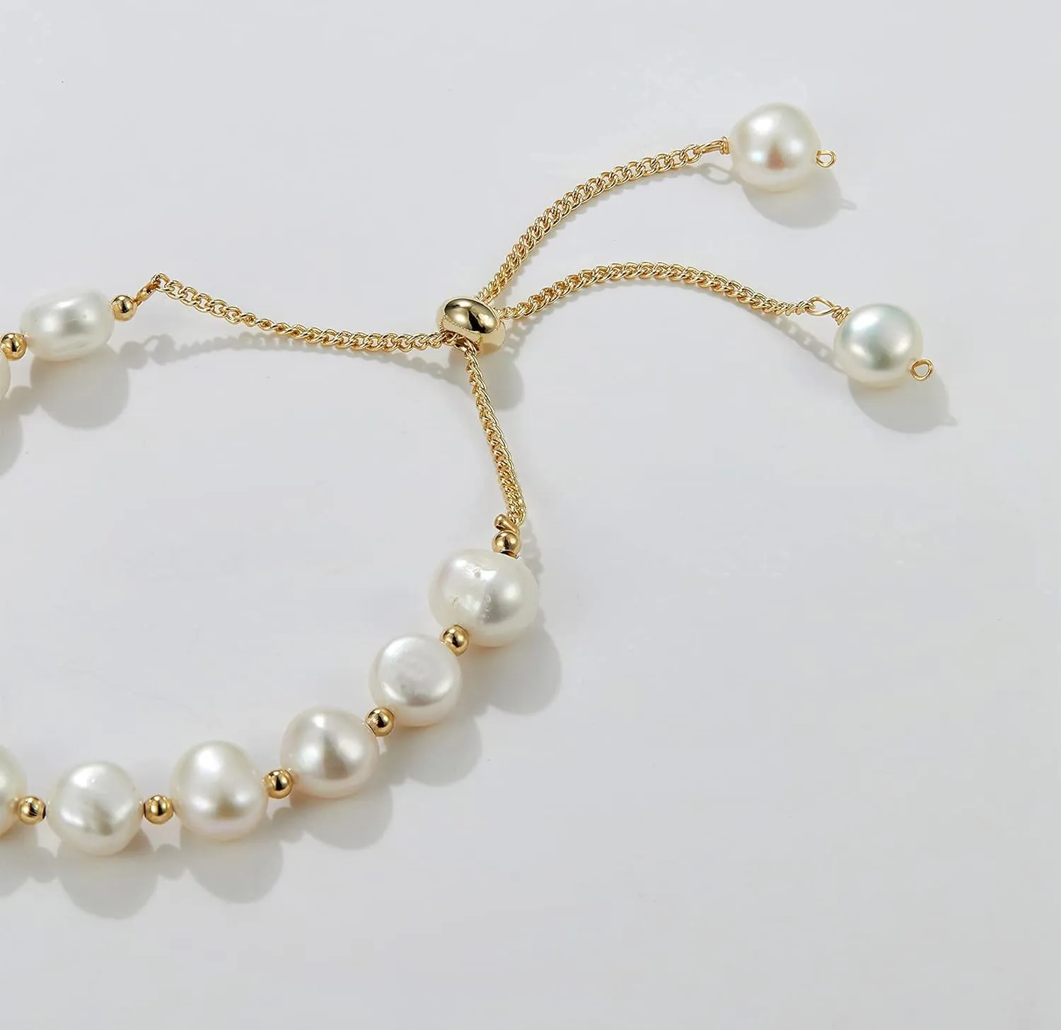 Pearl Bracelet 6mm Handpicked Pearl Chain 18k Gold Plated Delicate Vintage Y2k Jewelry Gifts for Mom Women Girls