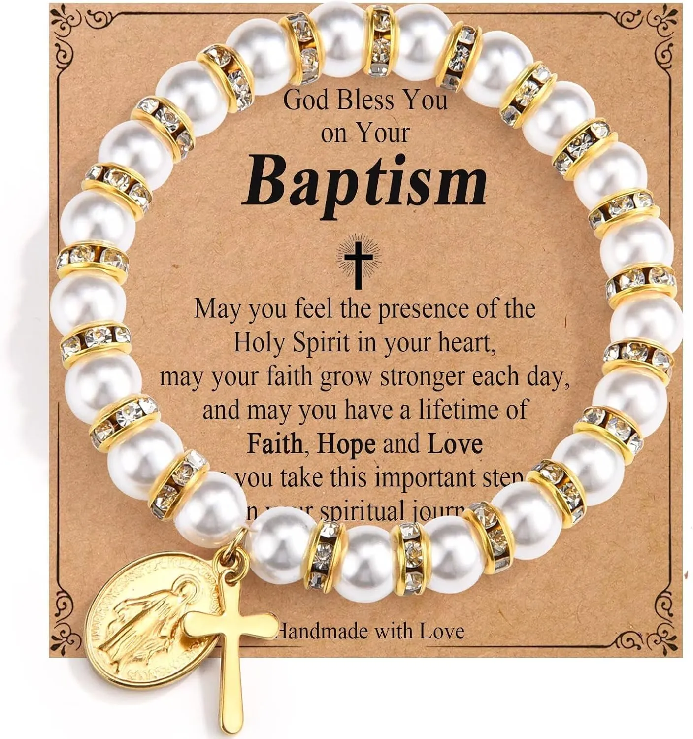 Pearl Cross Bracelet for Girls Catholic Baptism Confirmation Holy Communion Gifts for Teen Girls Easter Stuffers Religious Jewelry for Teens