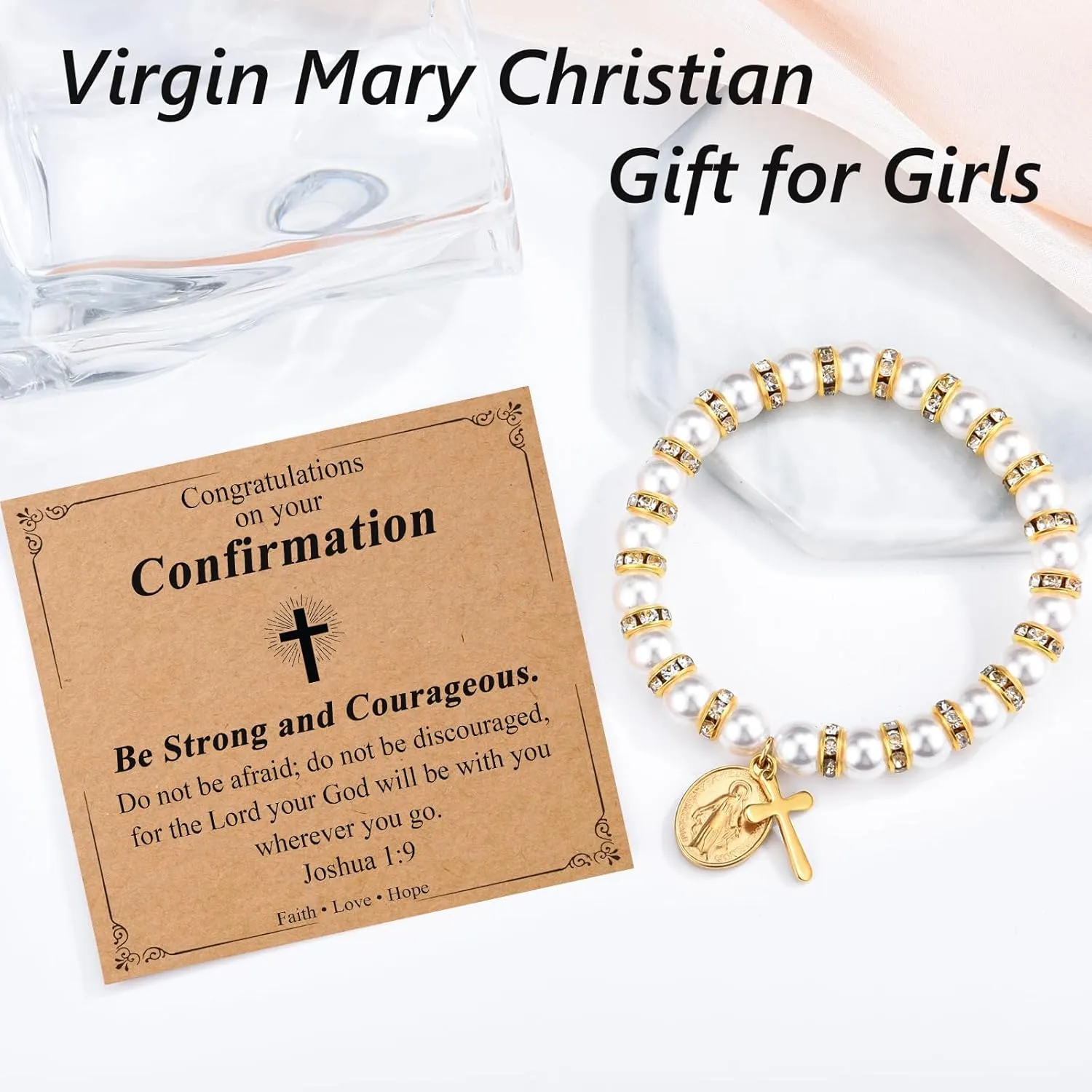 Pearl Cross Bracelet for Girls Catholic Baptism Confirmation Holy Communion Gifts for Teen Girls Easter Stuffers Religious Jewelry for Teens