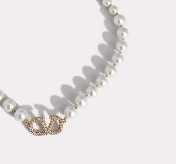Pearl earrings necklace set women elegant vintage pearl letter pendant earrings handmade pearl necklace with cubic zirconia jewelry for brides, bridesmaids, mother's day, daily commuter jewelry