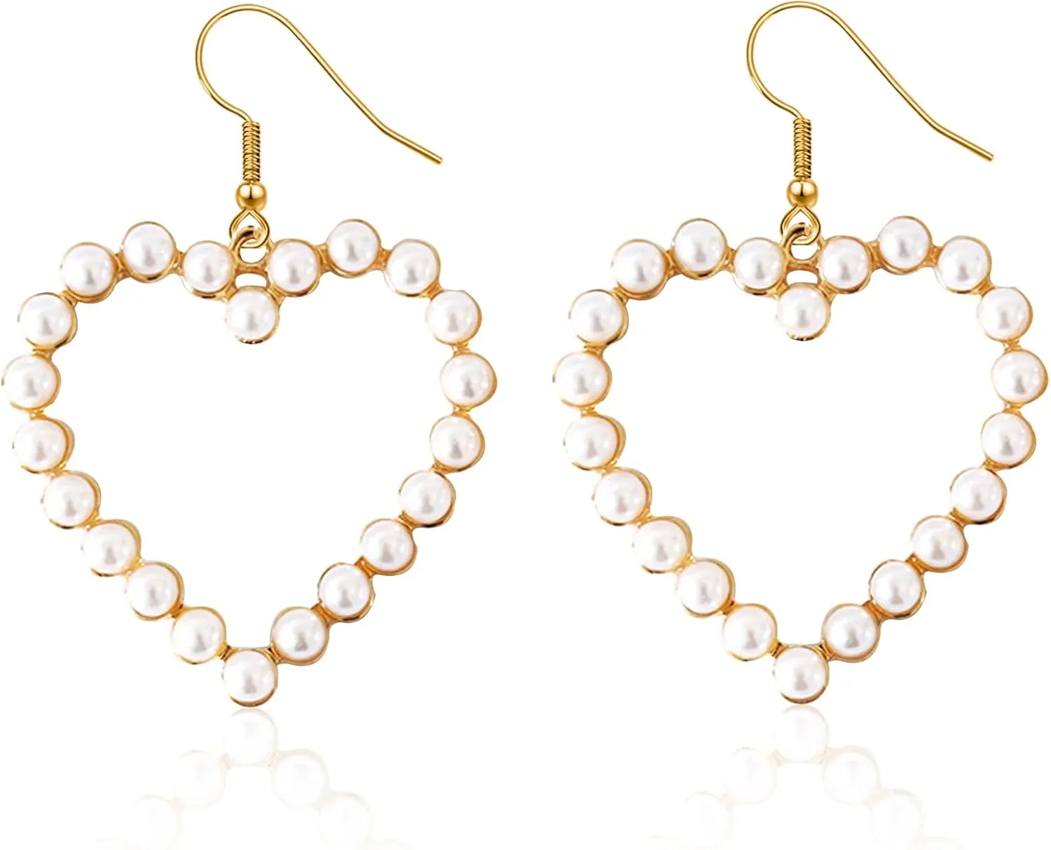Pearl Heart Hoop Dangle Anmpab Earrings Imitation Pearl Love Heart Circle Beaded Loop Drop Earrings for Women Elegant Jewelry Valentines Day