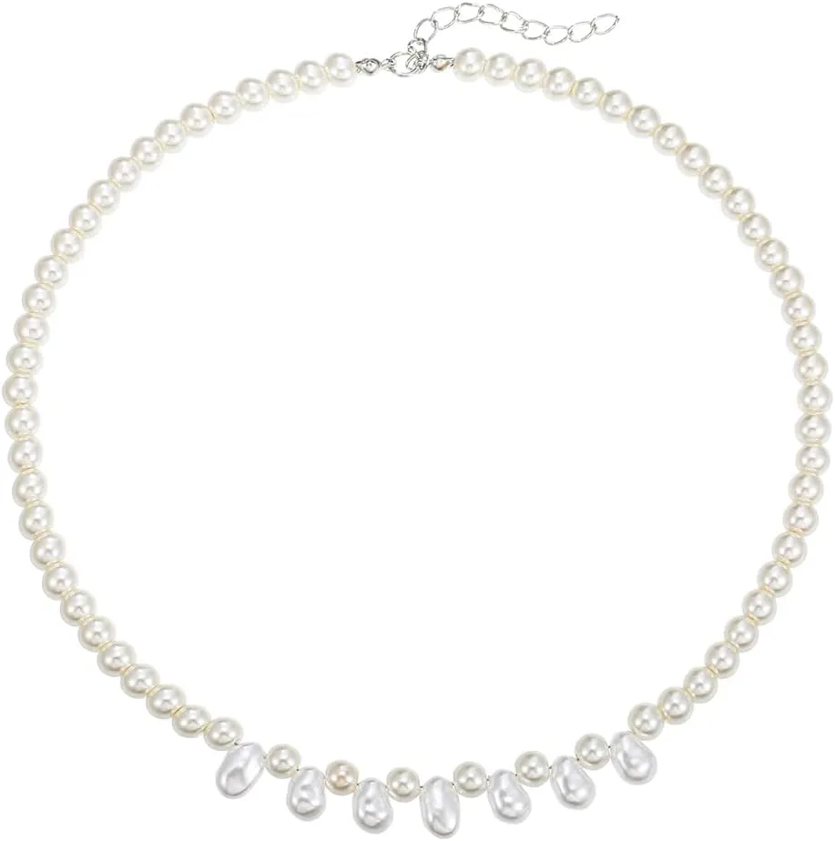 Pearl Necklace 6MM Dainty Round Imitation Pearl Choker Necklace Wedding Pearl Necklace Delicate Jewelry for Women Simple Bridesmaid Jewelry Gifts
