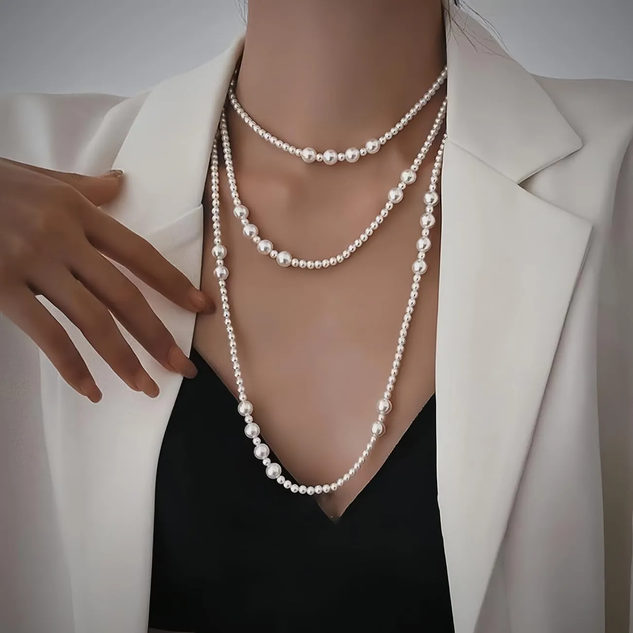 Pearl Necklace for Men, 6mm 8mm White Round Pearl Choker Necklace Fashion Jewelry with Delicate Box for Men Women Teens