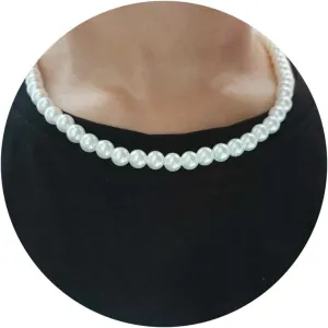 Pearl Necklace for Men, 6mm 8mm White Round Pearl Choker Necklace Fashion Jewelry with Delicate Box for Men Women Teens
