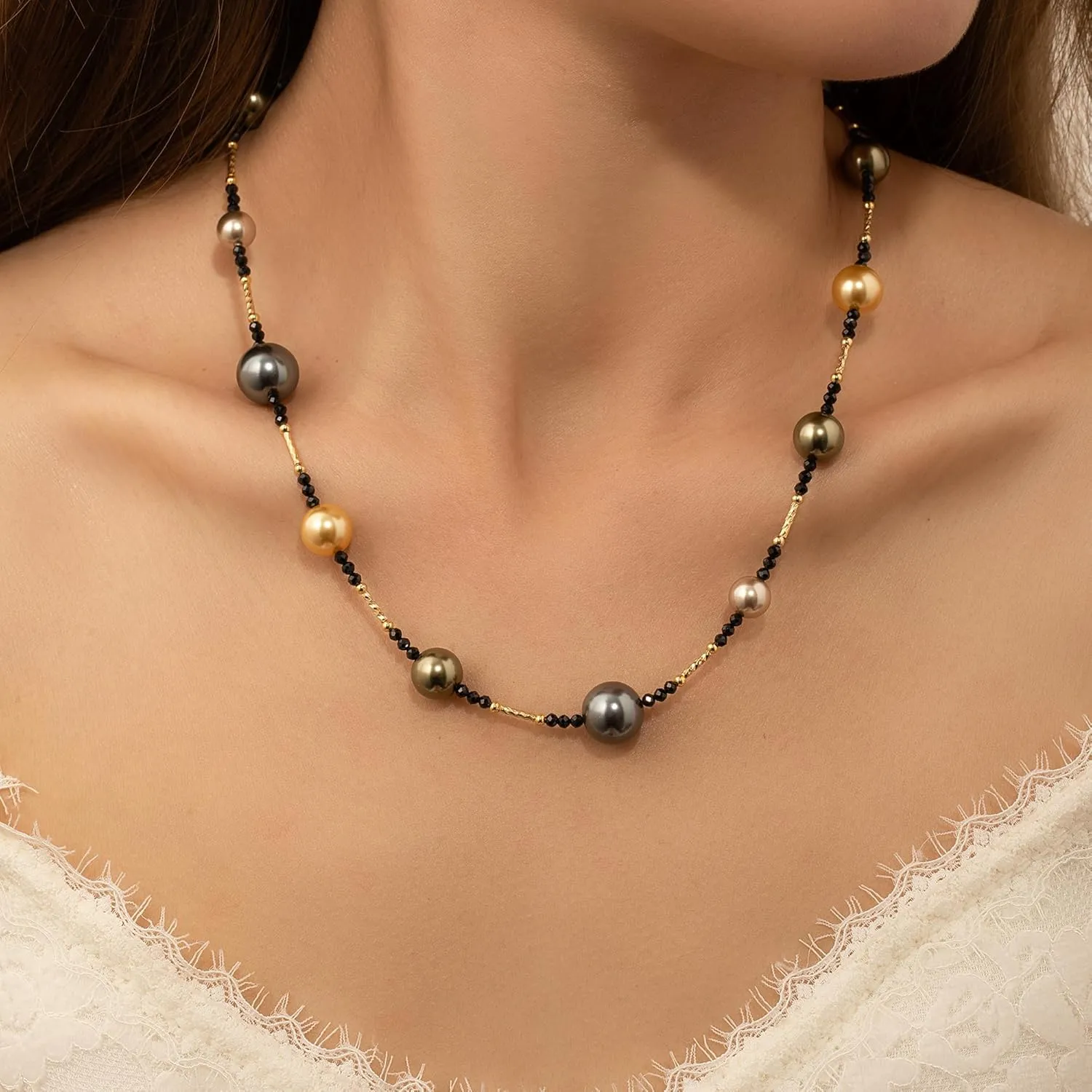 Pearl Necklace for Women Adjustable Pearl Choker Necklace Tricolor Pearl Beaded Necklace Wedding Pearl Necklace Delicate Jewelry Bride Bridesmaid Wedding Birthday Beach Jewelry
