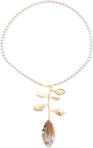 Pearl Necklace for Women Shell Necklace Conch Shell Necklace Adjustable Choker Beach Necklace Summer Surfer Necklace Natural Seashell Pendant Necklace Handmade Beaded Necklace Summer Jewelry Gift