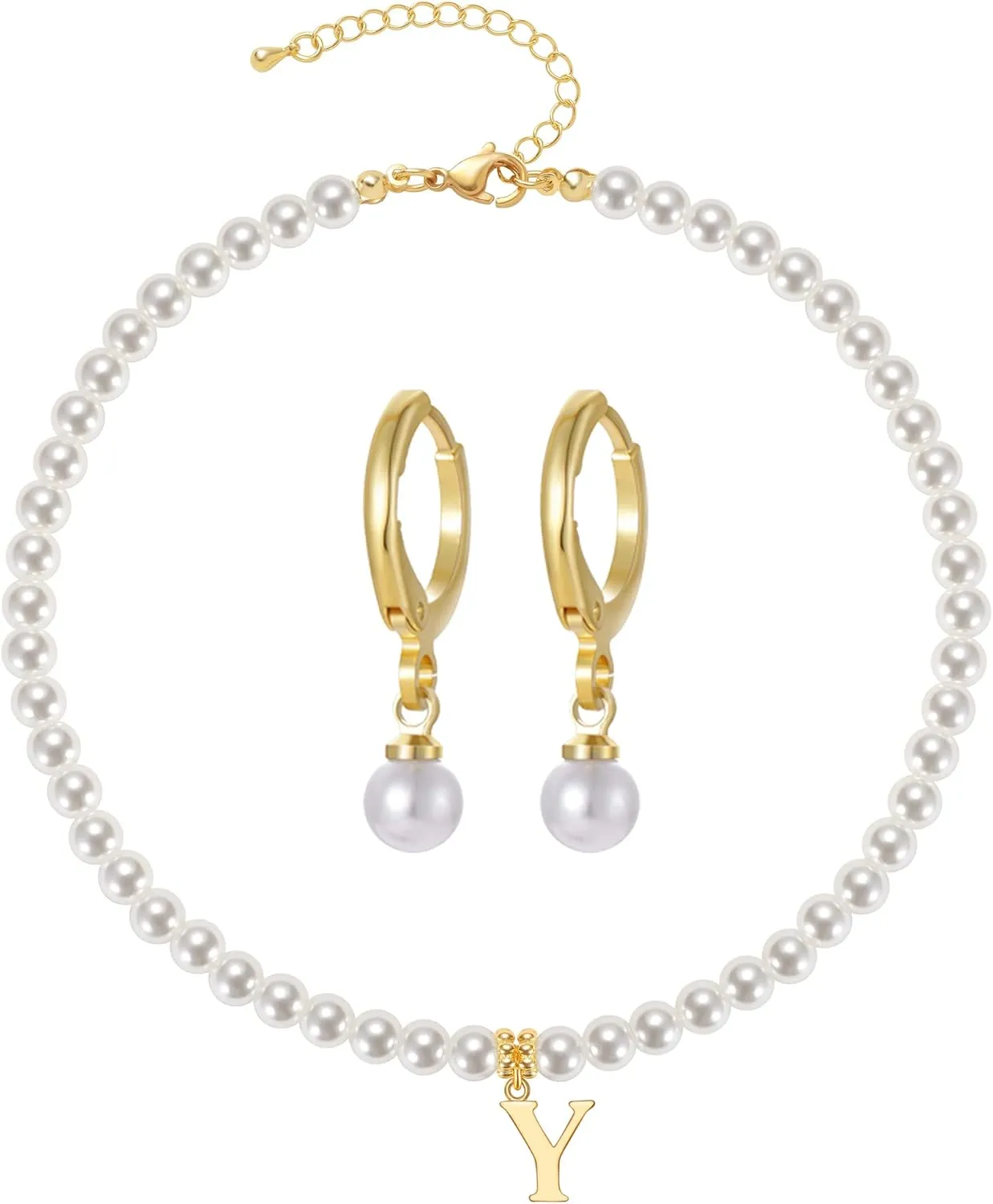 Pearl Necklaces for Women, Faux Pearl Choker Necklace And Earring Set Jewelry Gifts Mothers Day Gifts for Mom,Dainty Pendant Pearl Initial Necklace.