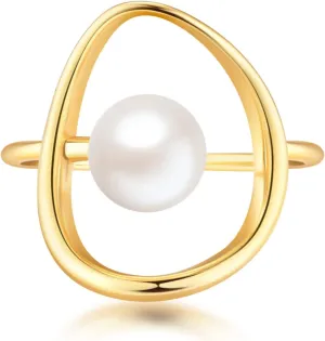 Pearl Ring for Women Sterling Silver 14k Gold Plated Ring Mother Daughter Ring Danity Irregular Statement Wedding Band Bridal Ring Jewelry Birthday Summer Ocean Gifts for Her