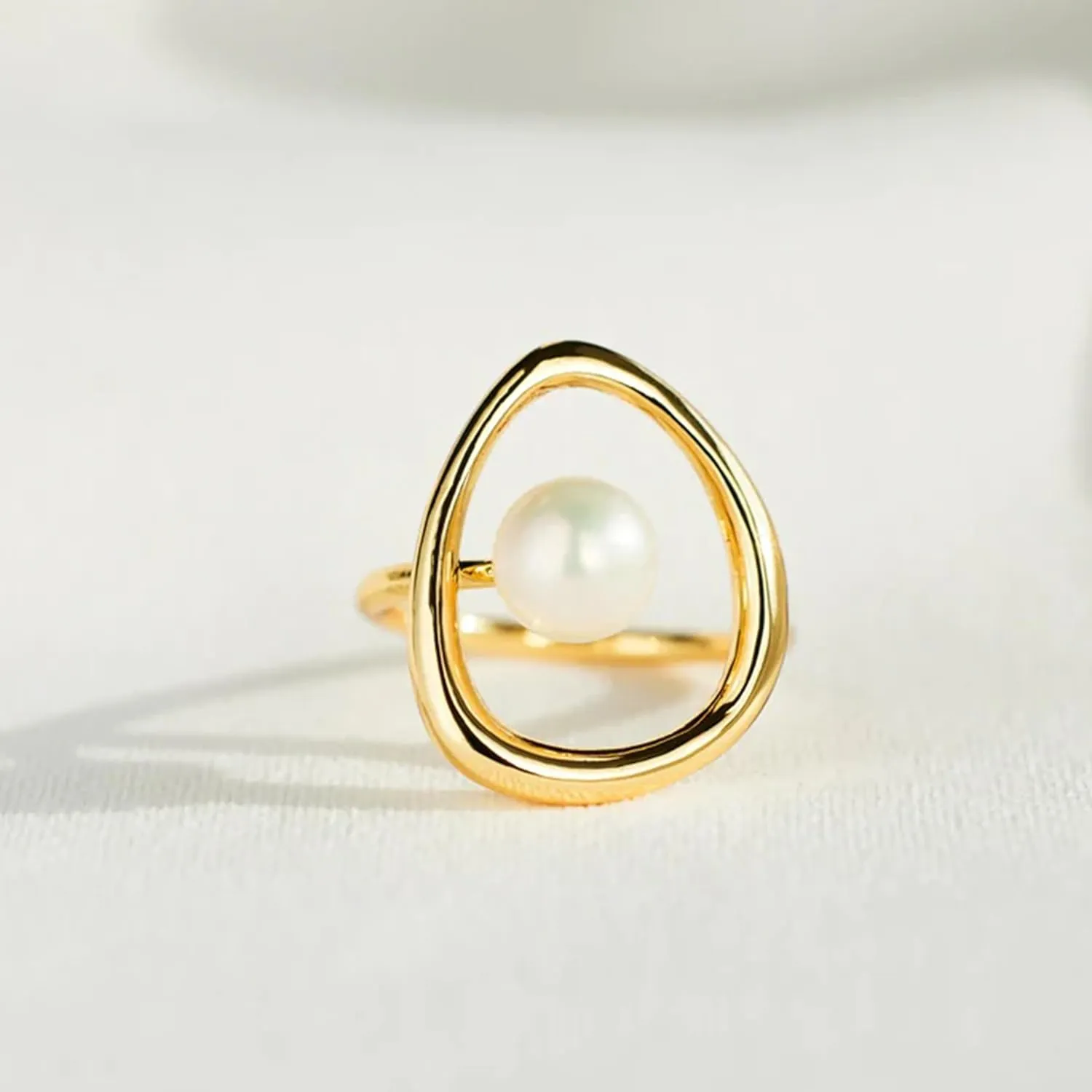 Pearl Ring for Women Sterling Silver 14k Gold Plated Ring Mother Daughter Ring Danity Irregular Statement Wedding Band Bridal Ring Jewelry Birthday Summer Ocean Gifts for Her