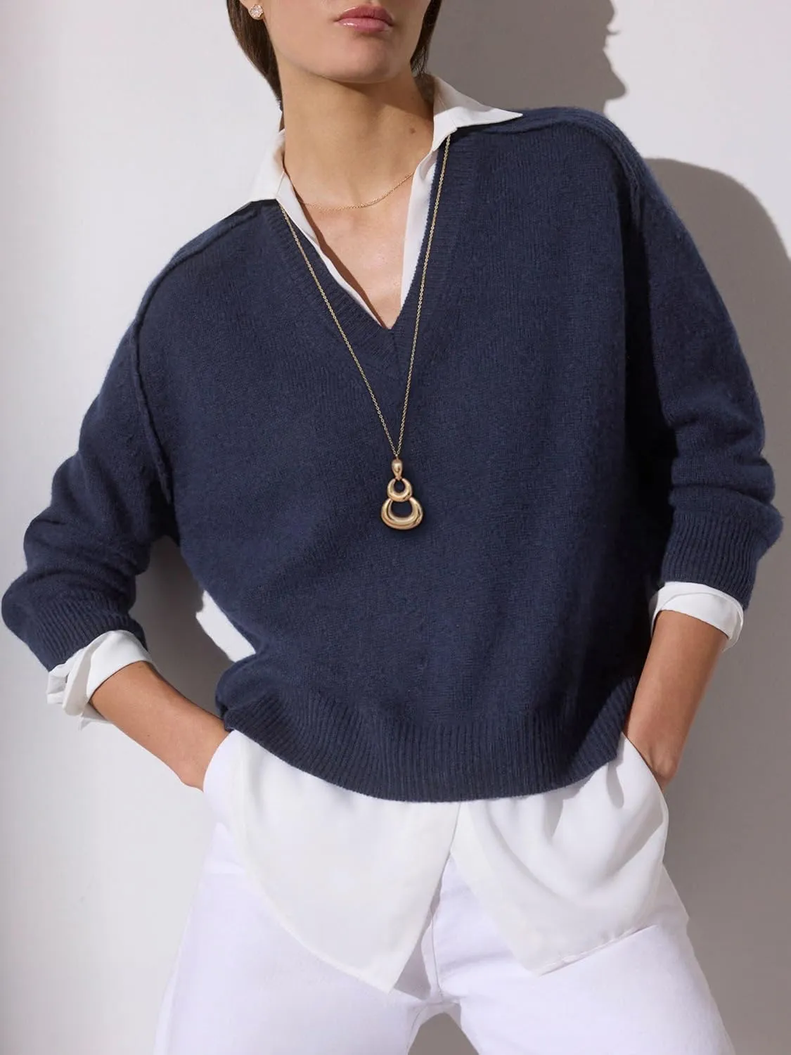 PEARLADA 18k Gold Chain Long Necklace, Boho Sweater Necklace for Women, Geometric Pendant Y Necklace