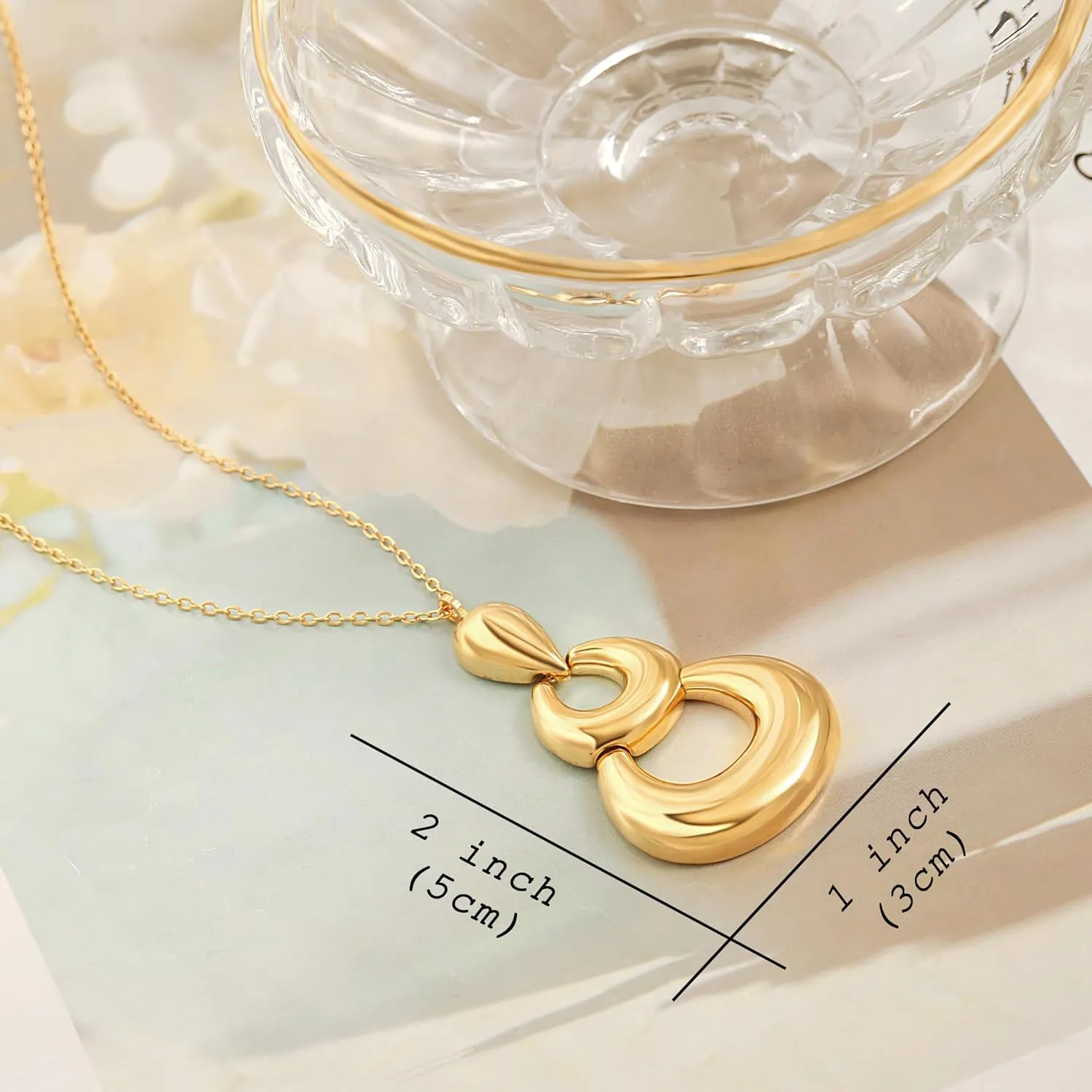 PEARLADA 18k Gold Chain Long Necklace, Boho Sweater Necklace for Women, Geometric Pendant Y Necklace