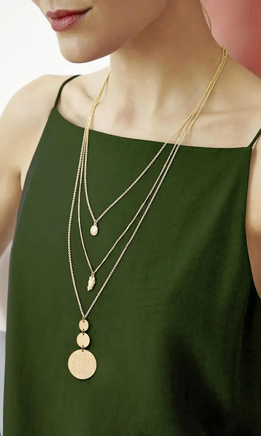 PEARLADA 18k Gold Chain Long Necklace, Boho Sweater Necklace for Women, Geometric Pendant Y Necklace
