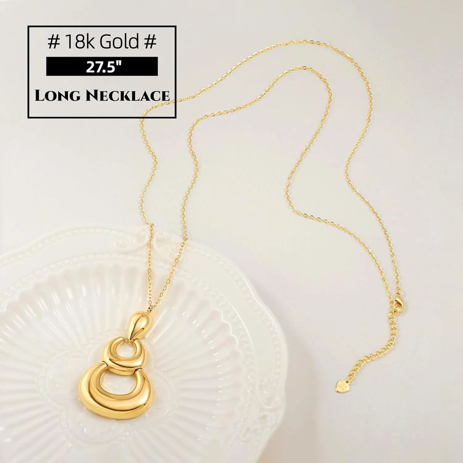 PEARLADA 18k Gold Chain Long Necklace, Boho Sweater Necklace for Women, Geometric Pendant Y Necklace