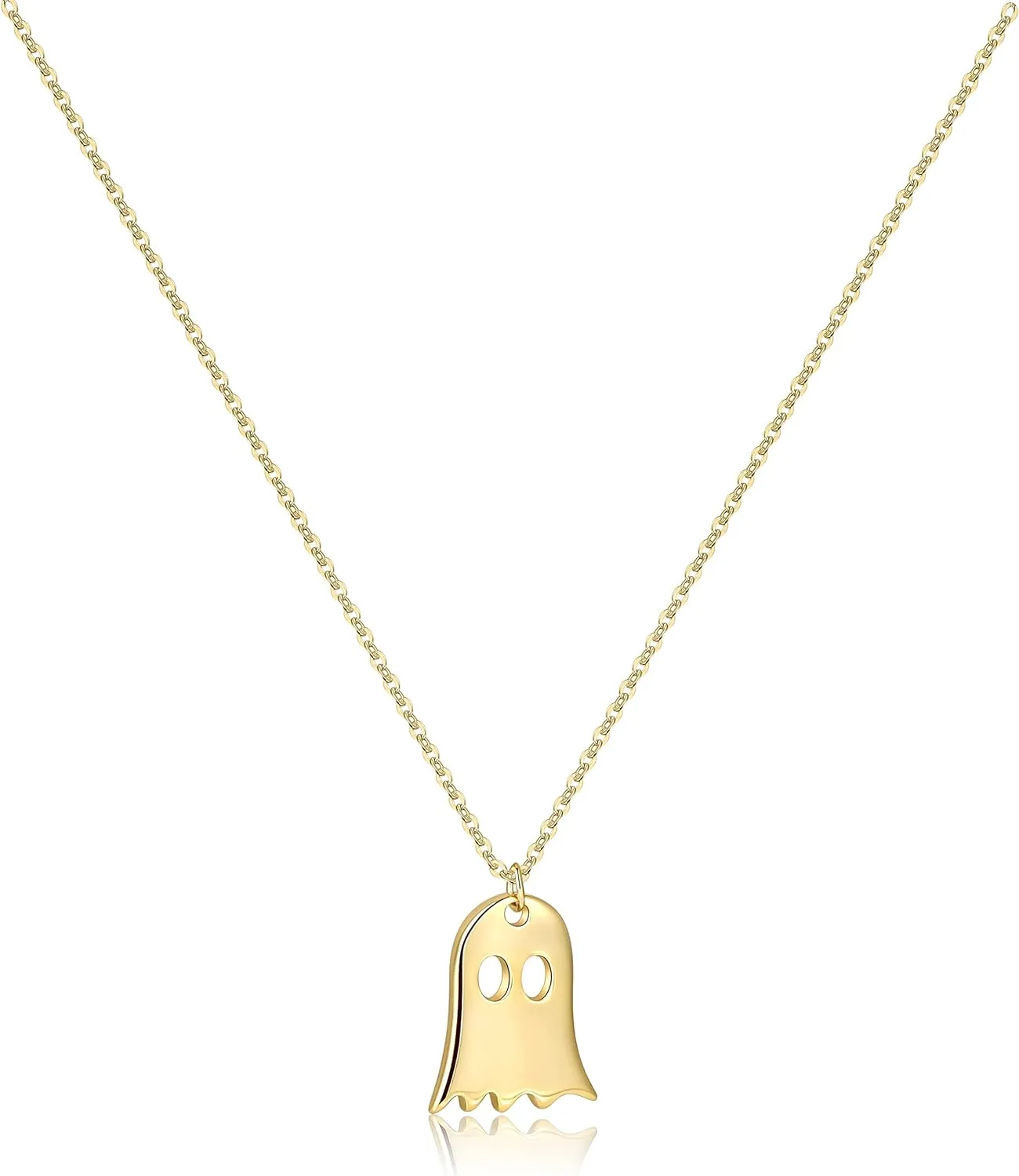 Pencros Dainty Pendant Necklace,18K Gold Plated Pumpkin Ghost Hammered Coin Delicate Chain Minimalist Simple Halloween Jewelry Friend's Gift