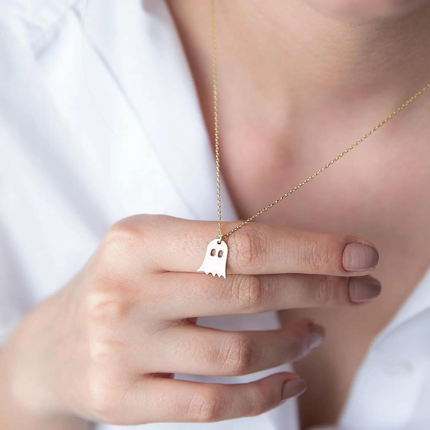 Pencros Dainty Pendant Necklace,18K Gold Plated Pumpkin Ghost Hammered Coin Delicate Chain Minimalist Simple Halloween Jewelry Friend's Gift