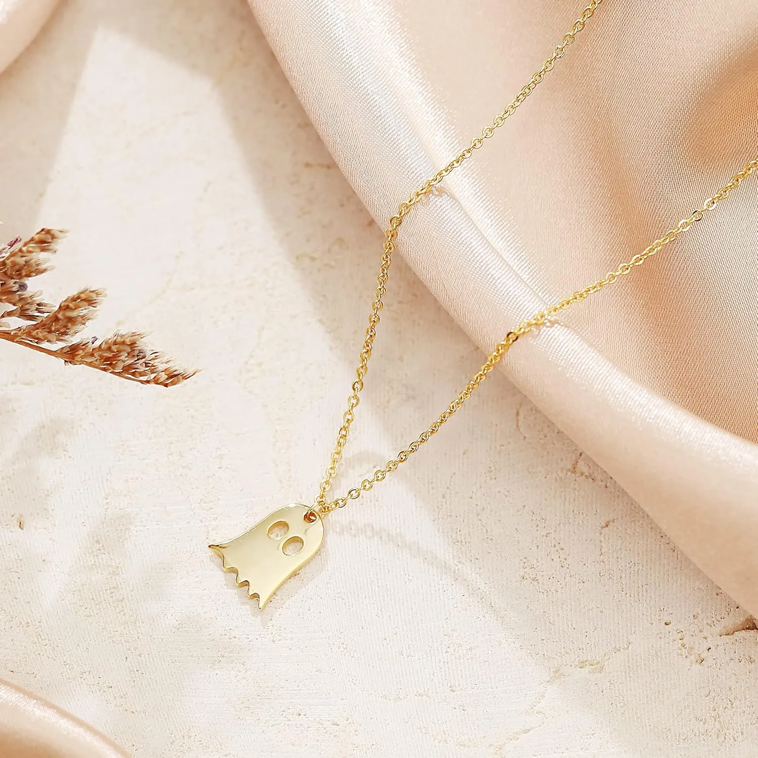 Pencros Dainty Pendant Necklace,18K Gold Plated Pumpkin Ghost Hammered Coin Delicate Chain Minimalist Simple Halloween Jewelry Friend's Gift