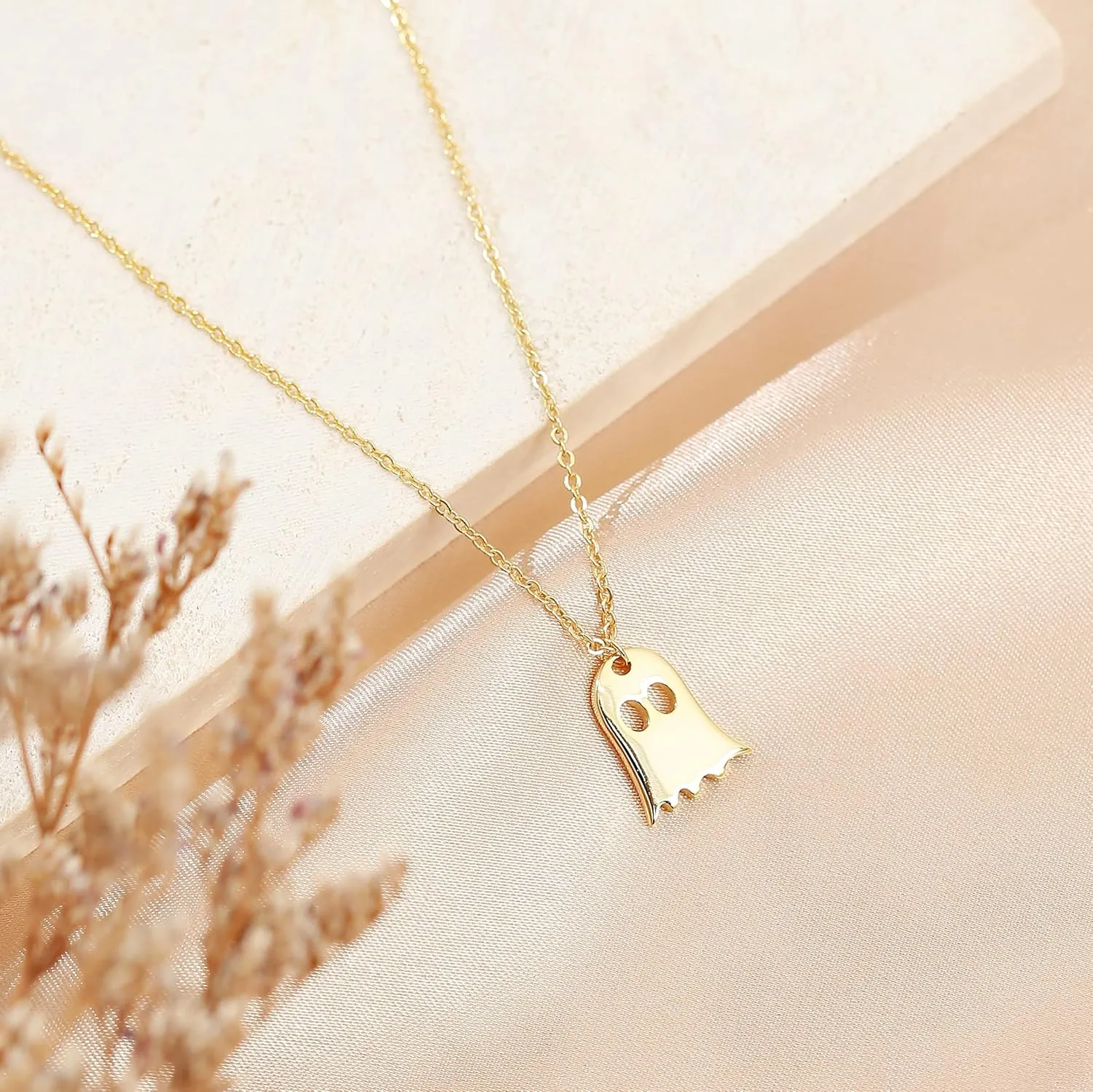 Pencros Dainty Pendant Necklace,18K Gold Plated Pumpkin Ghost Hammered Coin Delicate Chain Minimalist Simple Halloween Jewelry Friend's Gift