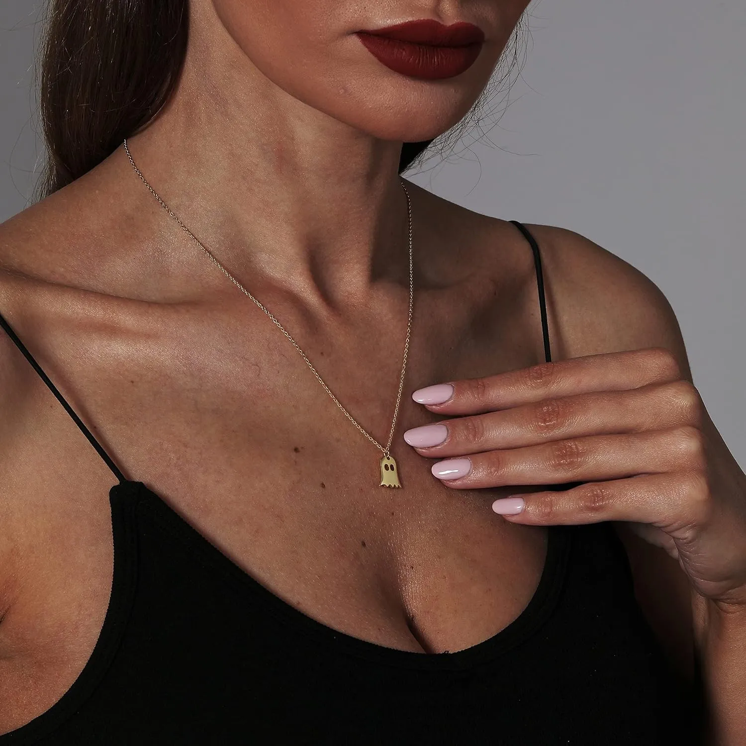 Pencros Dainty Pendant Necklace,18K Gold Plated Pumpkin Ghost Hammered Coin Delicate Chain Minimalist Simple Halloween Jewelry Friend's Gift