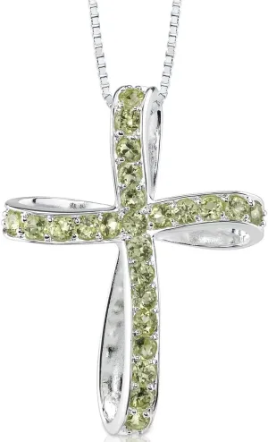 PEORA Peridot Cross Pendant Necklace for Women 925 Sterling Silver, Natural Gemstone, 1.50 Carats total, with 18 inch Chain, Real Green Peridot Jewelry, August Birthstone Earrings, w/Jewelry Box