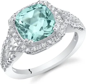 PEORA Simulated Paraiba Tourmaline Ring in Sterling Silver, 2 Carats total Cushion Cut, Enchanting Halo Design, Comfort Fit, Sizes 5 to 9