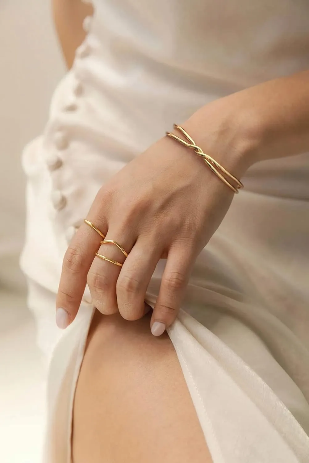 PERNNLA PEARL Dainty Gold Bar Bracelet for Women Simple Delicate Thin Cuff Bangle Hook Bracelet 18K Gold Plated Handmade Minimalist Jewelry