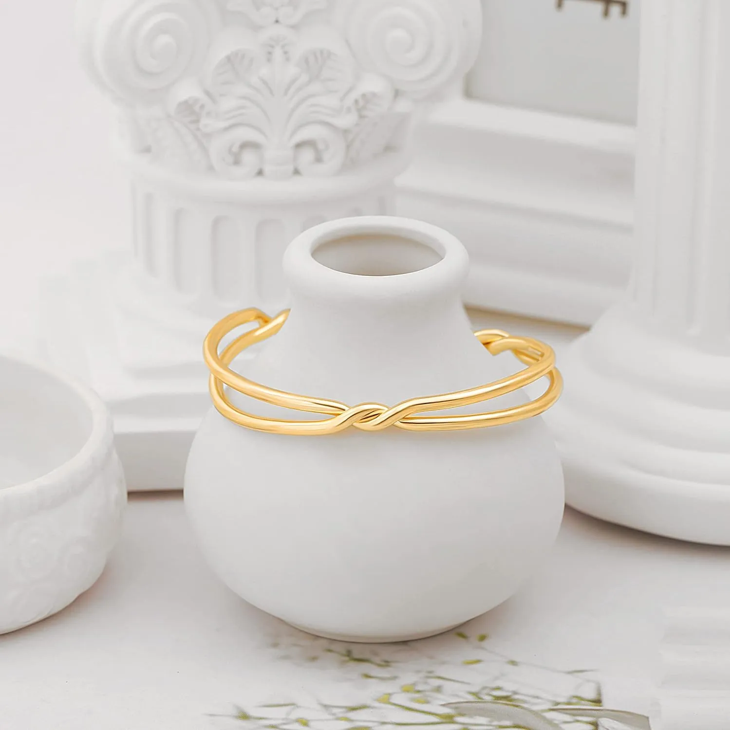 PERNNLA PEARL Dainty Gold Bar Bracelet for Women Simple Delicate Thin Cuff Bangle Hook Bracelet 18K Gold Plated Handmade Minimalist Jewelry