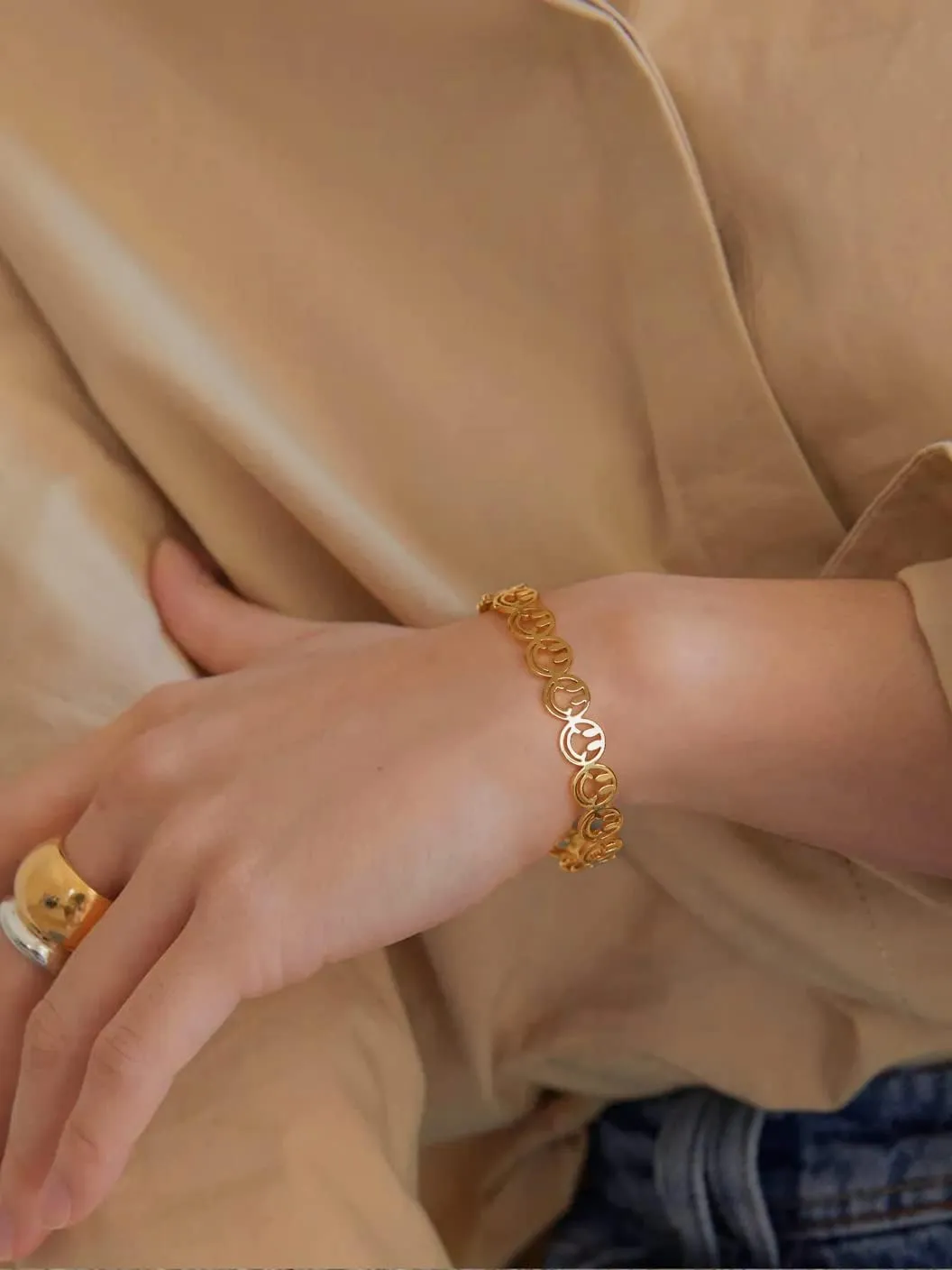 PERNNLA PEARL Dainty Gold Bar Bracelet for Women Simple Delicate Thin Cuff Bangle Hook Bracelet 18K Gold Plated Handmade Minimalist Jewelry