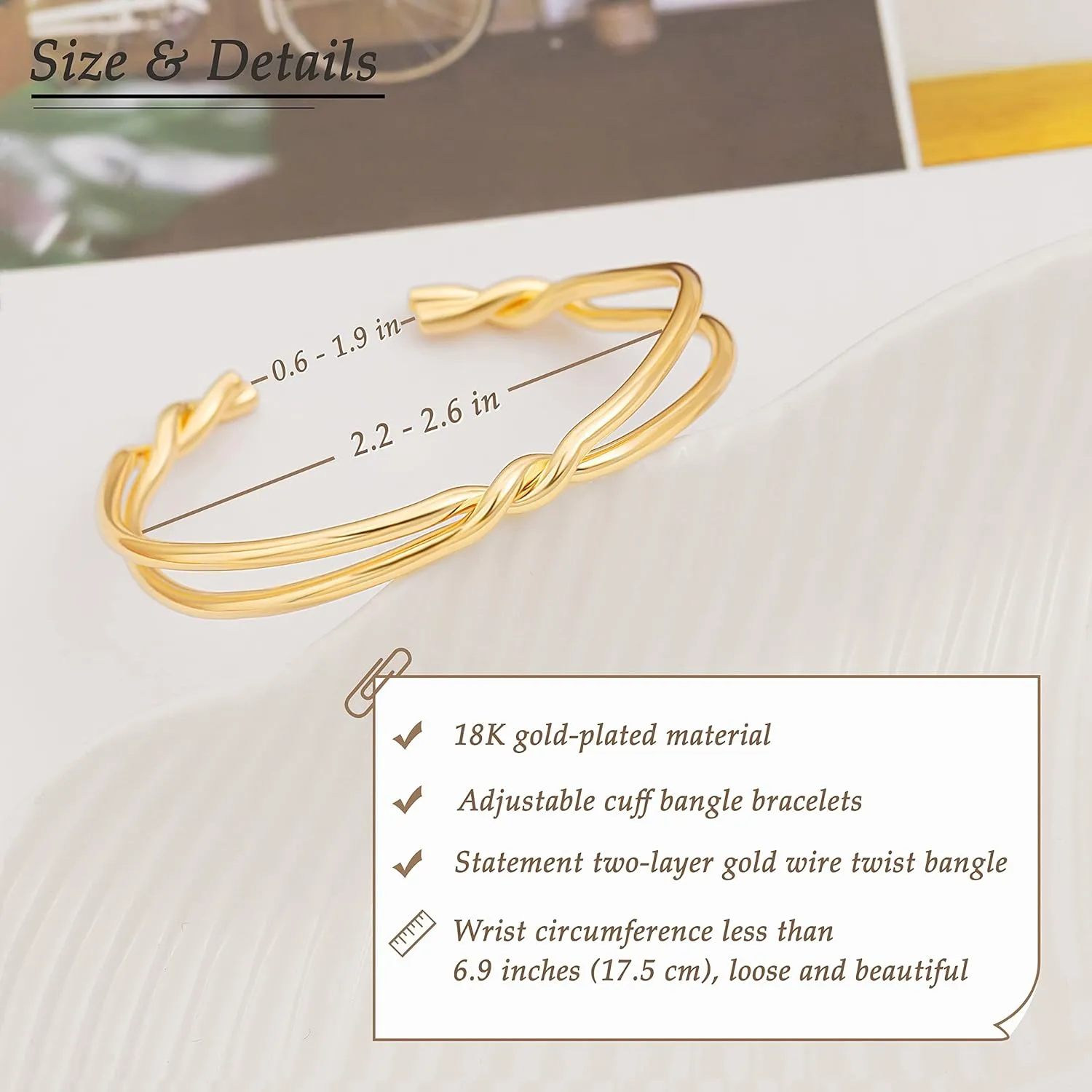 PERNNLA PEARL Dainty Gold Bar Bracelet for Women Simple Delicate Thin Cuff Bangle Hook Bracelet 18K Gold Plated Handmade Minimalist Jewelry
