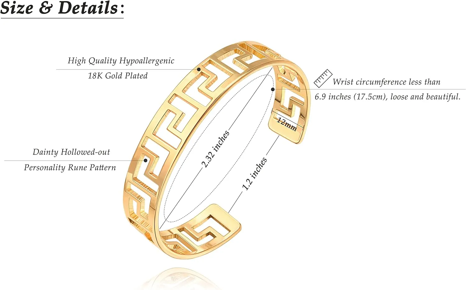 PERNNLA PEARL Dainty Gold Bar Bracelet for Women Simple Delicate Thin Cuff Bangle Hook Bracelet 18K Gold Plated Handmade Minimalist Jewelry