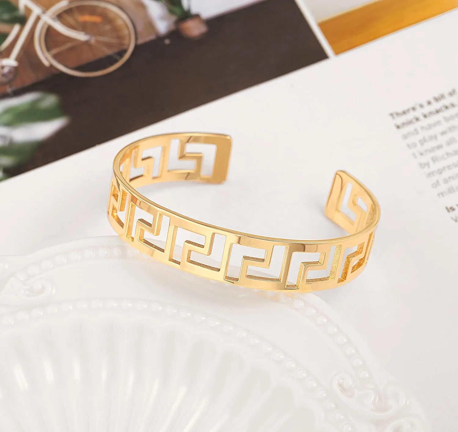 PERNNLA PEARL Dainty Gold Bar Bracelet for Women Simple Delicate Thin Cuff Bangle Hook Bracelet 18K Gold Plated Handmade Minimalist Jewelry