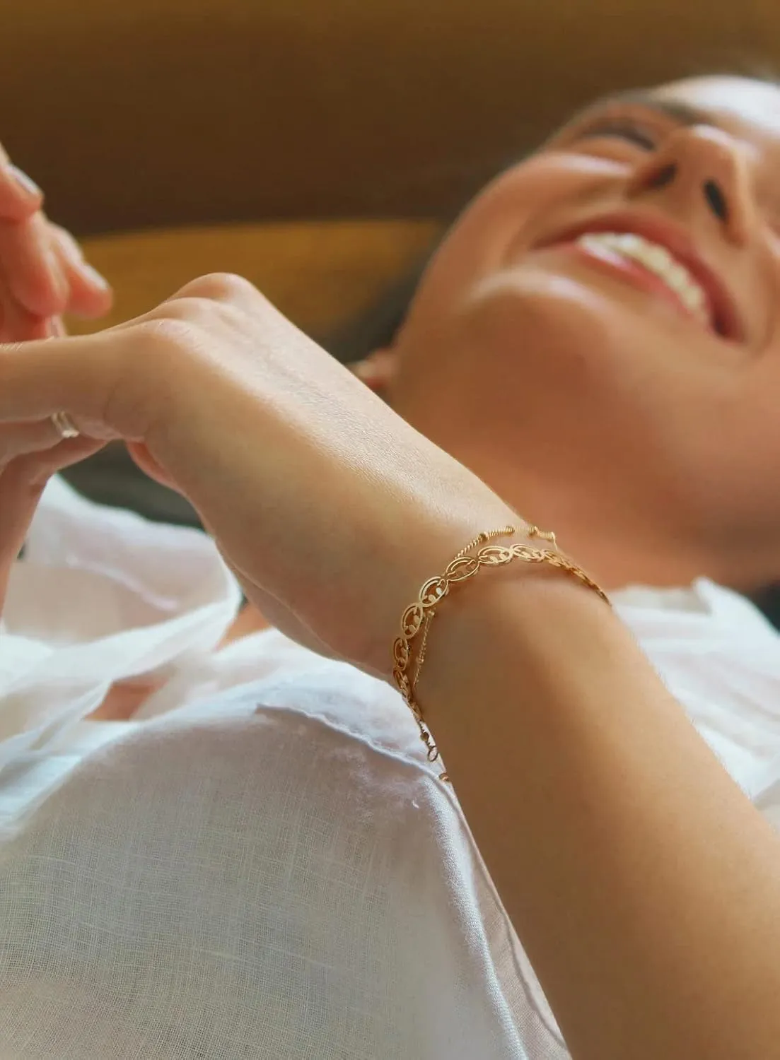 PERNNLA PEARL Dainty Gold Bar Bracelet for Women Simple Delicate Thin Cuff Bangle Hook Bracelet 18K Gold Plated Handmade Minimalist Jewelry