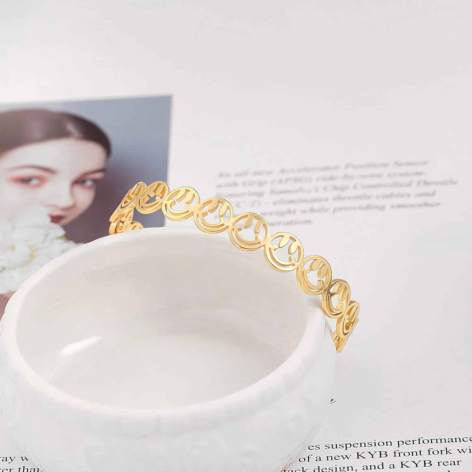 PERNNLA PEARL Dainty Gold Bar Bracelet for Women Simple Delicate Thin Cuff Bangle Hook Bracelet 18K Gold Plated Handmade Minimalist Jewelry