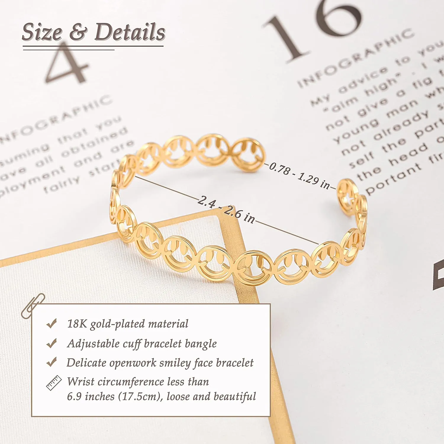 PERNNLA PEARL Dainty Gold Bar Bracelet for Women Simple Delicate Thin Cuff Bangle Hook Bracelet 18K Gold Plated Handmade Minimalist Jewelry