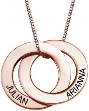 Personalized 2 Russian Rings Necklace with Engraved Name Pendant, Custom Made Jewelry for Mom