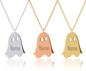 Personalized Cute Halloween Ghost Pendant Necklace for Women Custom Name Gifts for Anniversary
