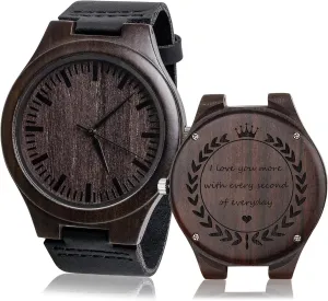 Personalized Engraved Men Natural Wood Watches for Husband Boyfriend Sweetheart with Leather Strap Band Customized Stylish Classic Unique Birthday Birthday Anniversary Valentine's Gifts